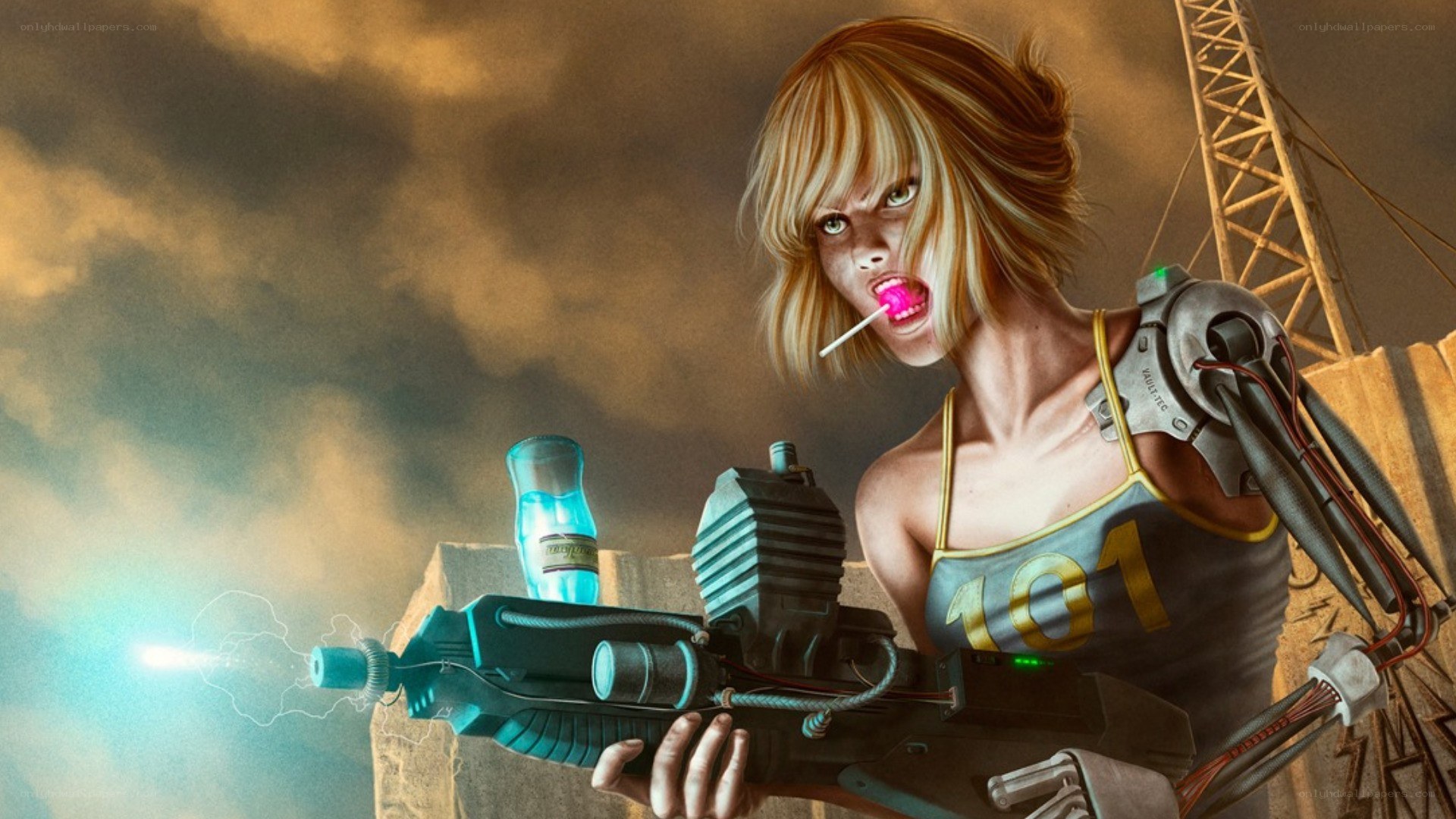 cyberpunk warrior with weapon