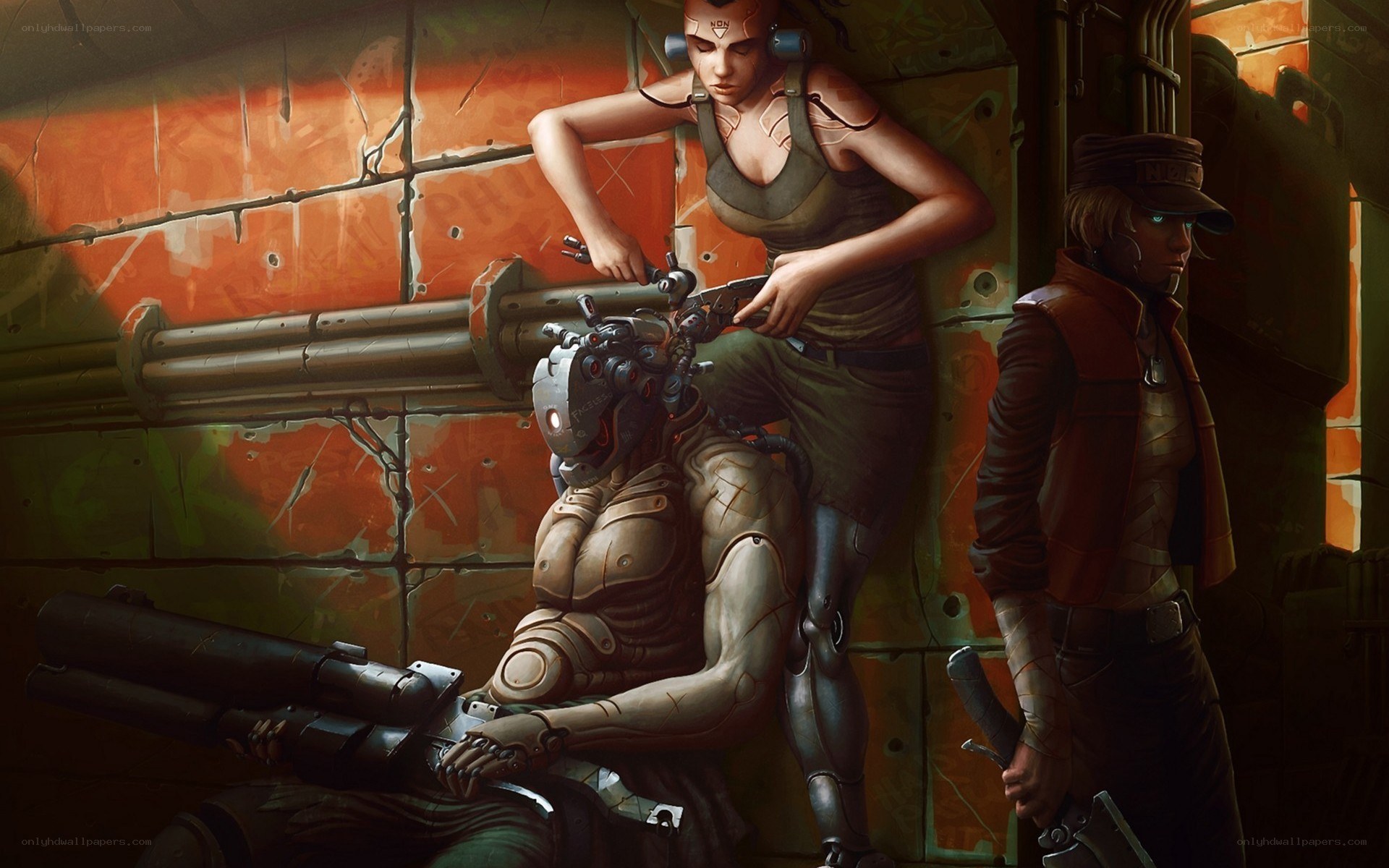 Cyberpunk warriors in a bunker