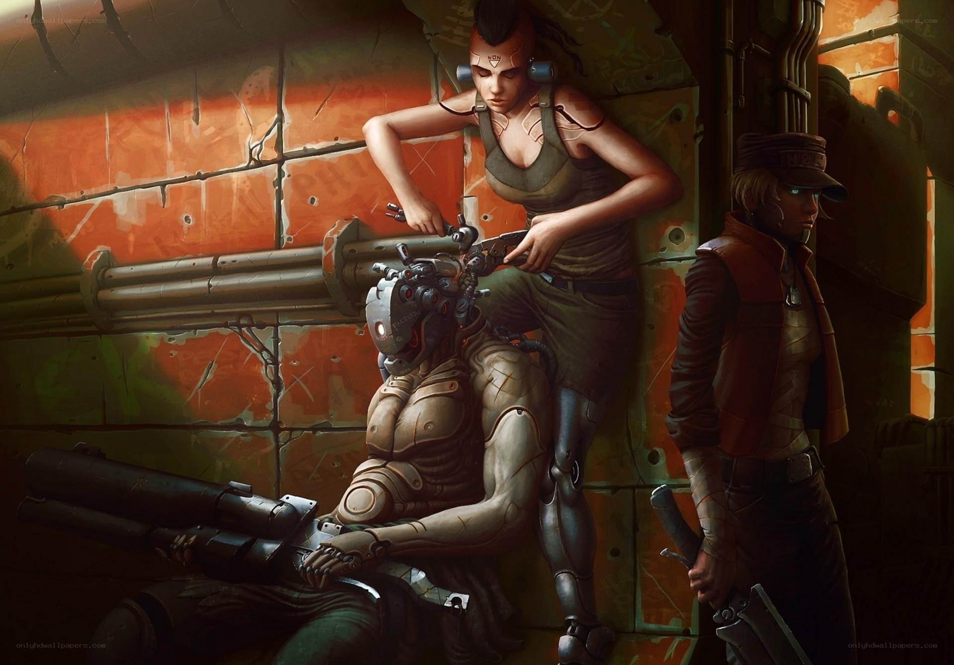 Cyberpunk warriors in a bunker