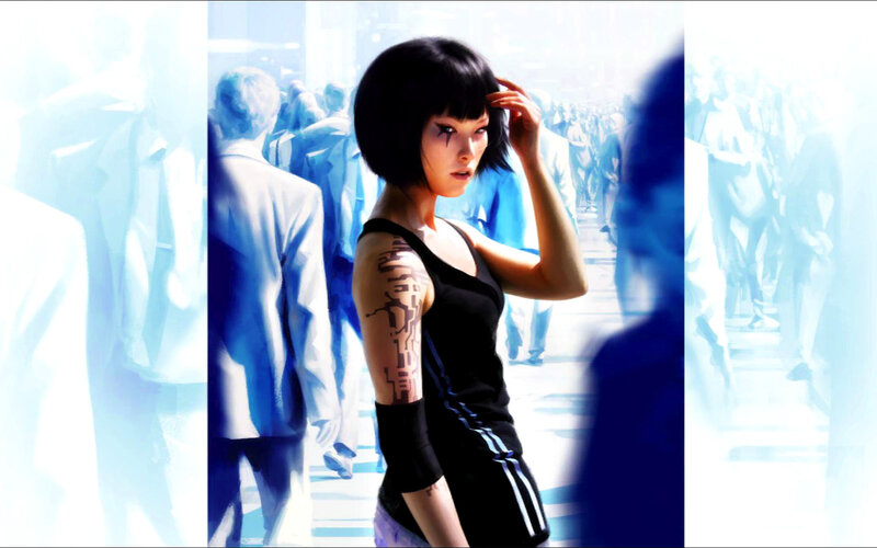 cyberpunk woman in crowd