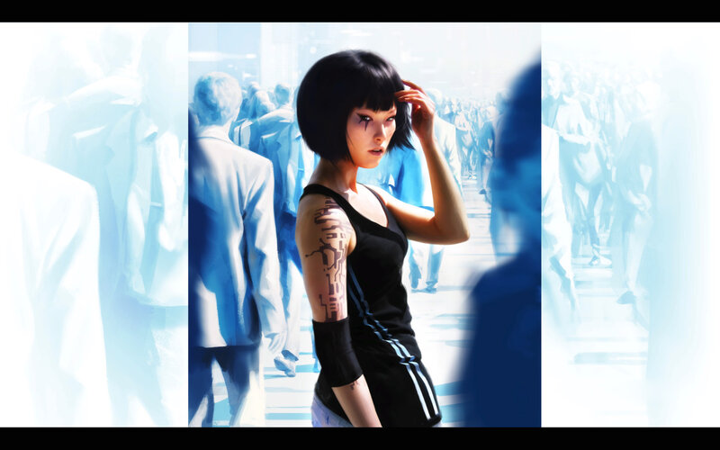 cyberpunk woman in crowd
