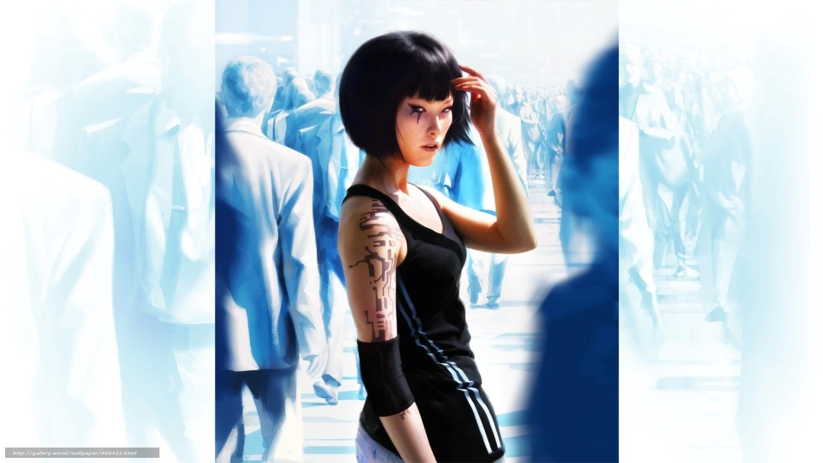 cyberpunk woman in crowd