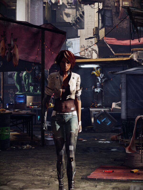 cyberpunk woman in market