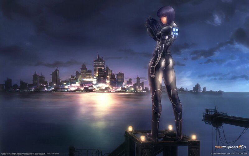 cyberpunk woman on a dock