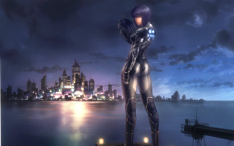 cyberpunk woman on a dock