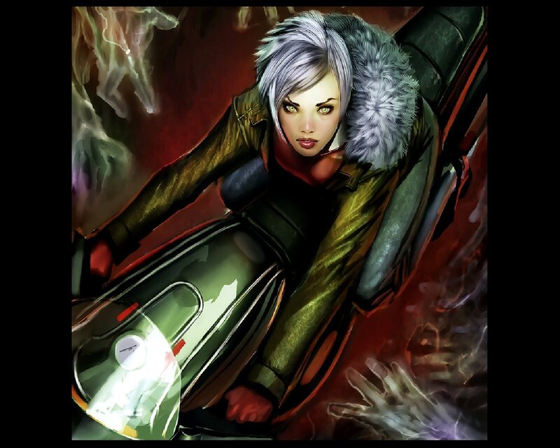 cyberpunk woman on motorcycle