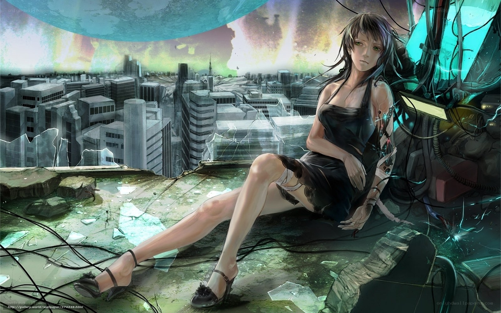 cyberpunk woman on rooftop