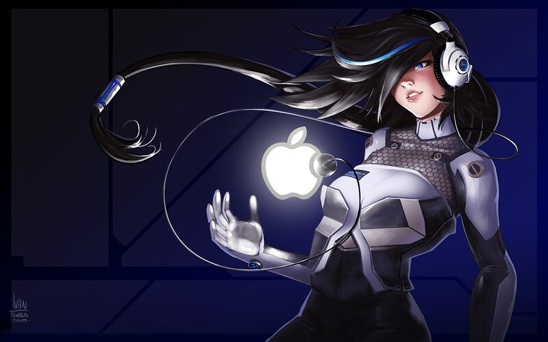cyberpunk woman with apple logo