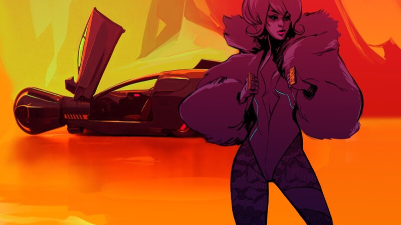 cyberpunk woman with car