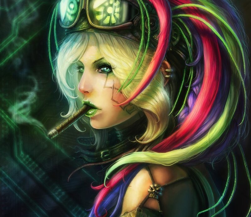 cyberpunk woman with colorful hair