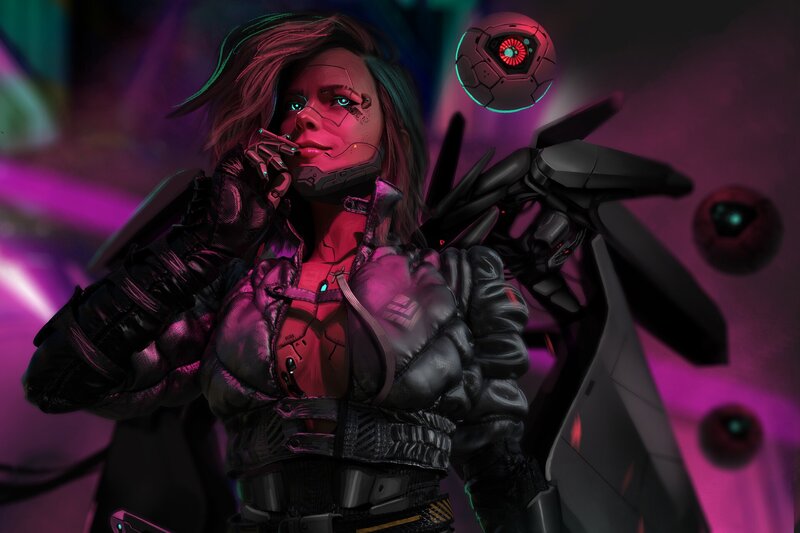 Cyberpunk Woman with Drone
