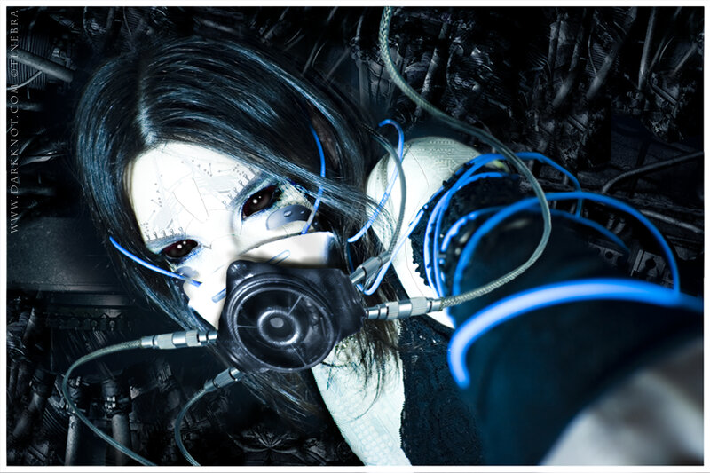 cyberpunk woman with gas mask