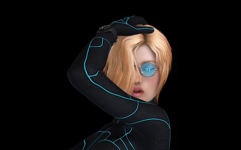 cyberpunk woman with glasses