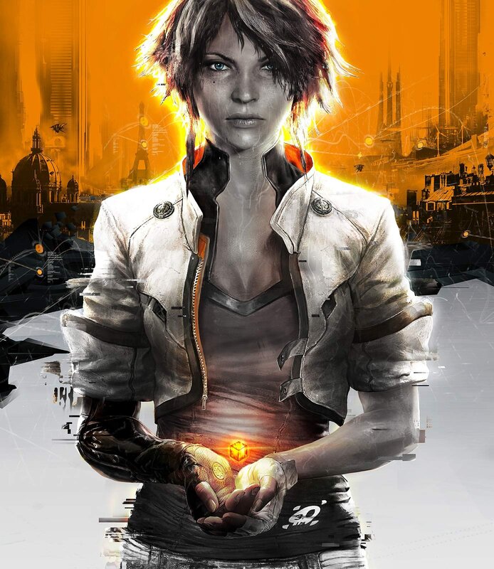 cyberpunk woman with glowing cube