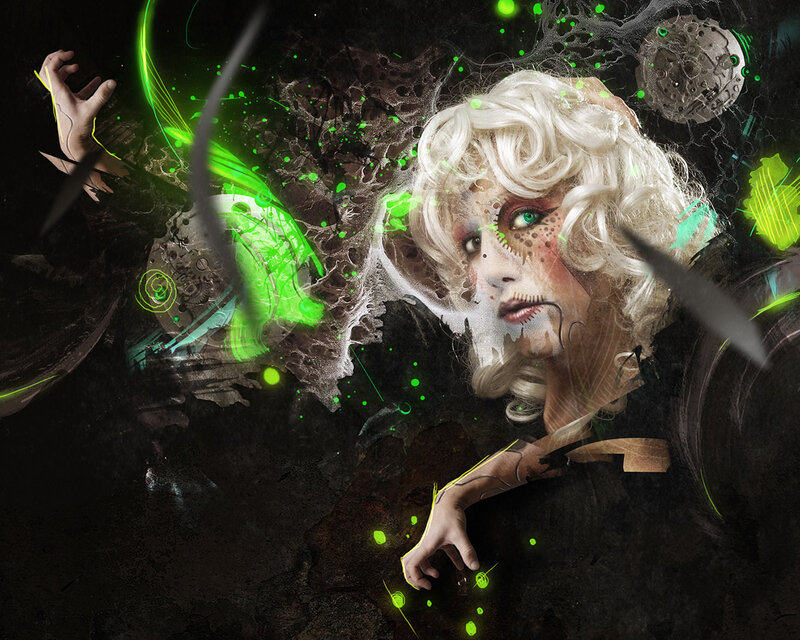 cyberpunk woman with glowing green effects