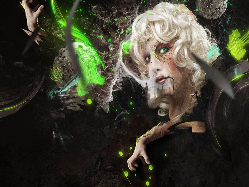 cyberpunk woman with glowing green effects