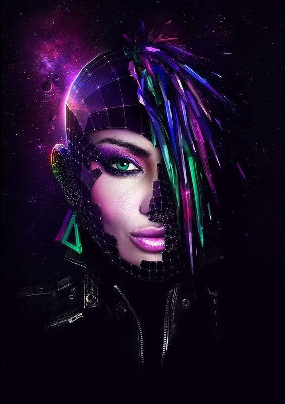 cyberpunk woman with glowing hair
