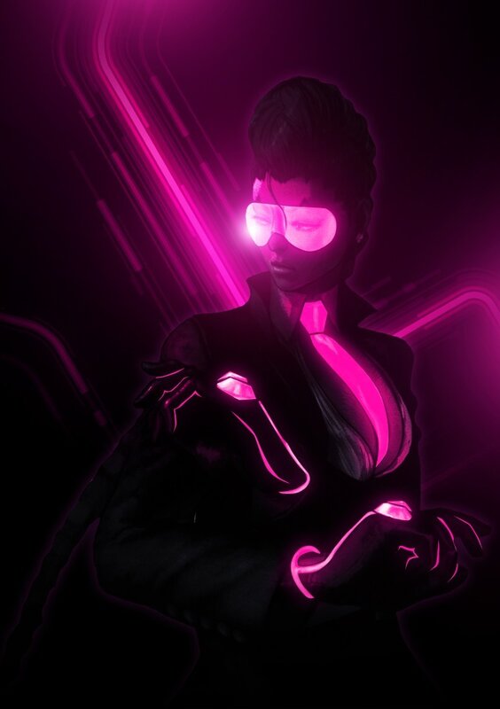 cyberpunk woman with glowing pink lights