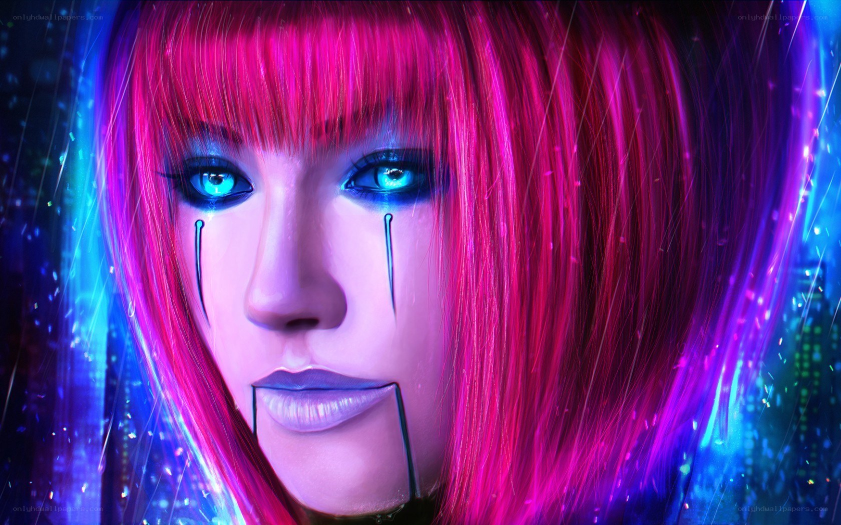 cyberpunk woman with glowing tears