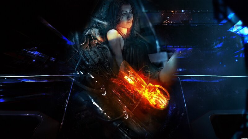 cyberpunk woman with glowing weapon