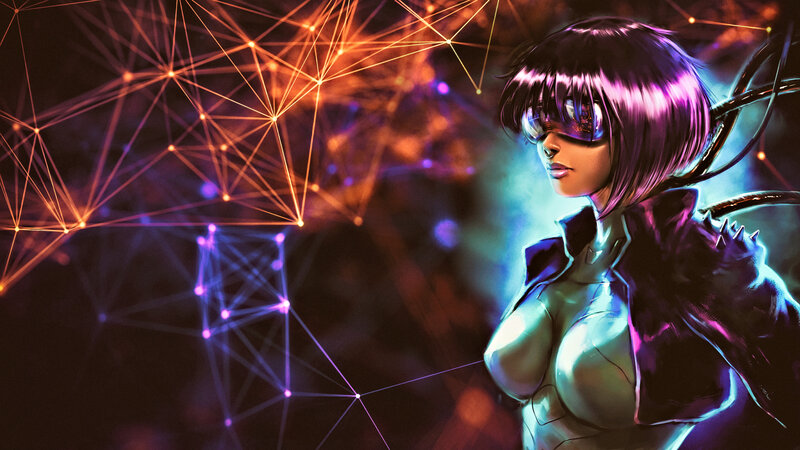 Cyberpunk Woman with Goggles — Purple