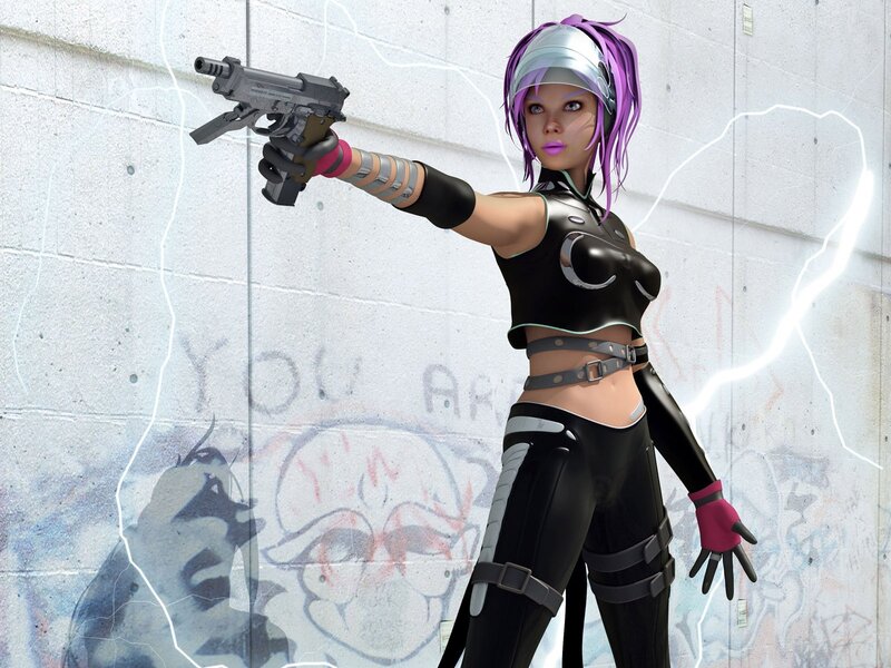 cyberpunk woman with gun