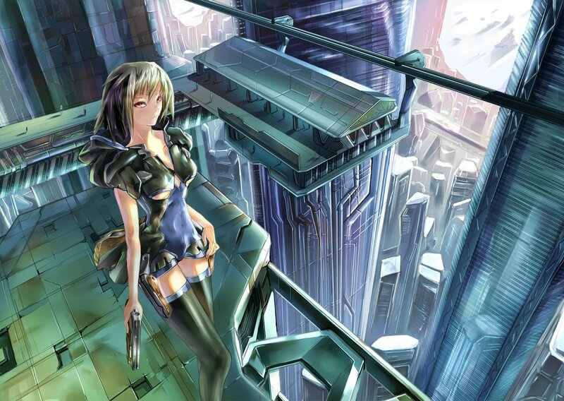 cyberpunk woman with gun