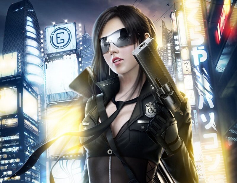 cyberpunk woman with gun