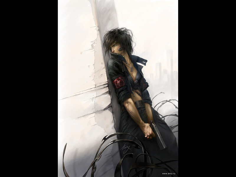 cyberpunk woman with gun
