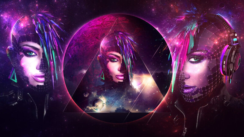 Cyberpunk Woman with Headphones — Purple