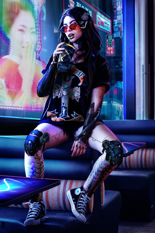 Cyberpunk Woman with Implants — Blue