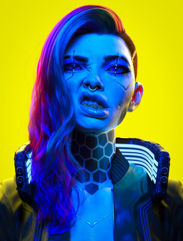 Cyberpunk Woman with Implants — Yellow