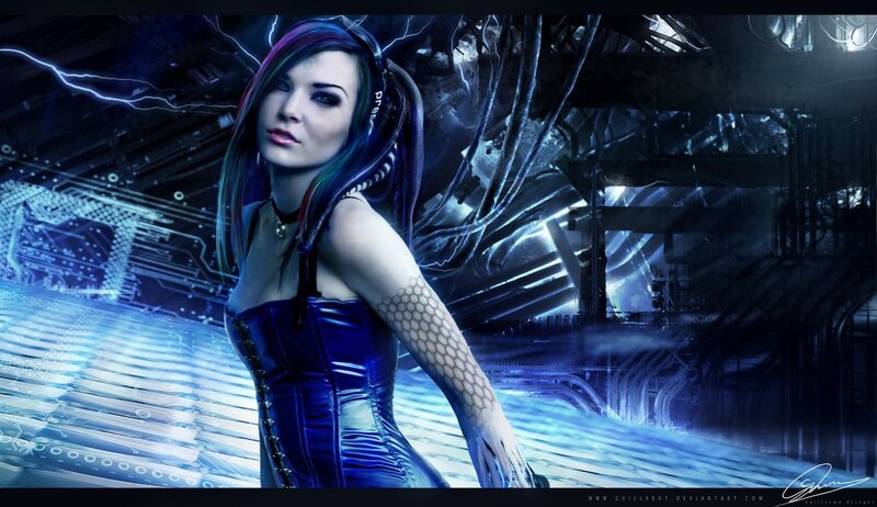 cyberpunk woman with lightning