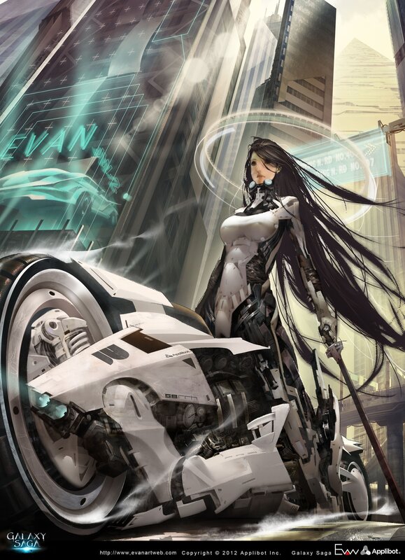 cyberpunk woman with motorcycle