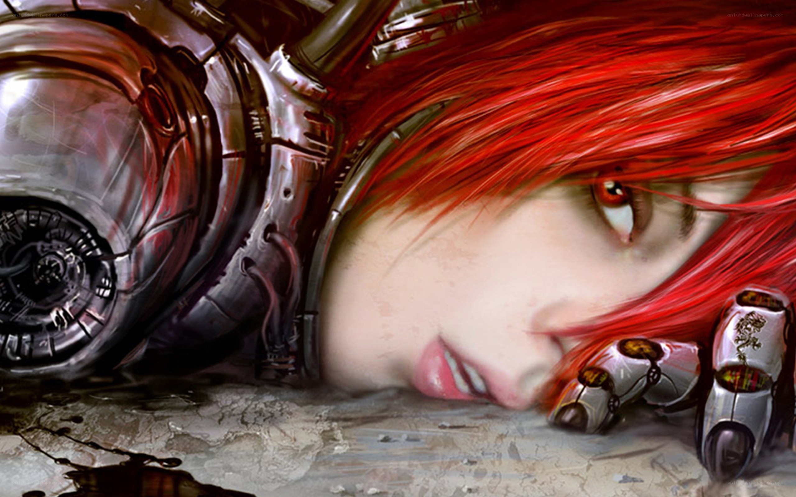 cyberpunk woman with red hair