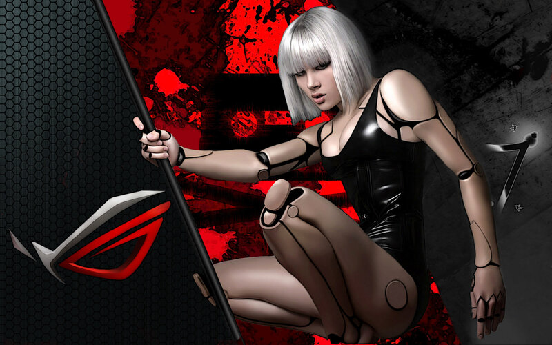 cyberpunk woman with staff
