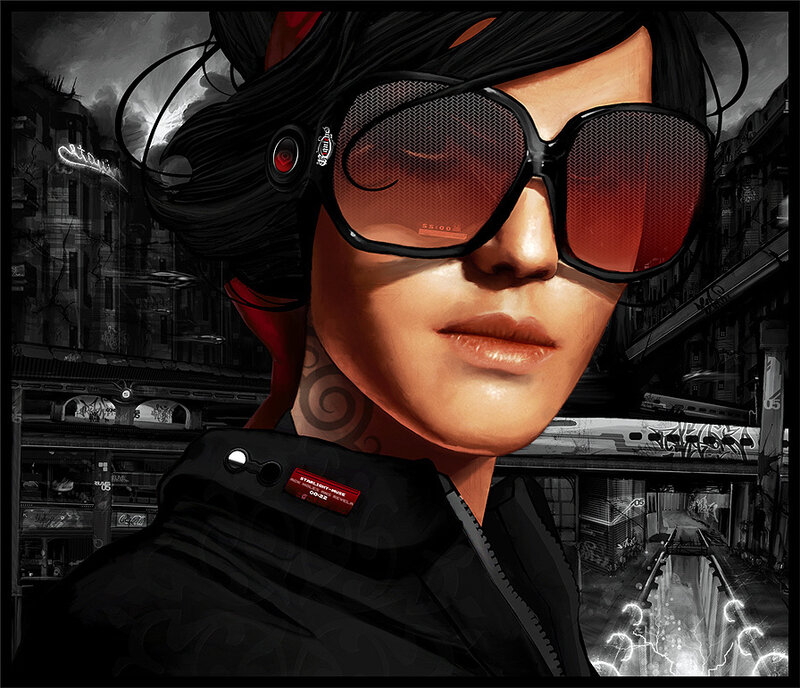 cyberpunk woman with sunglasses