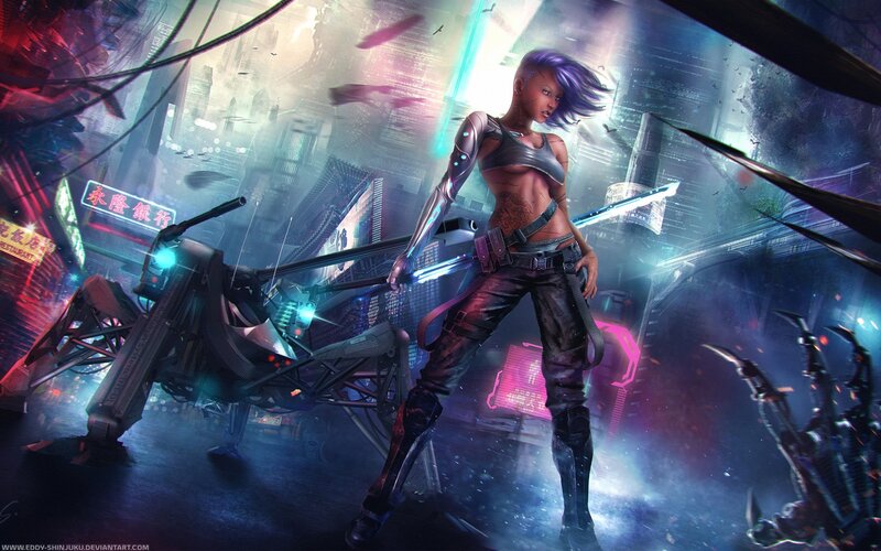 Cyberpunk Woman with Sword