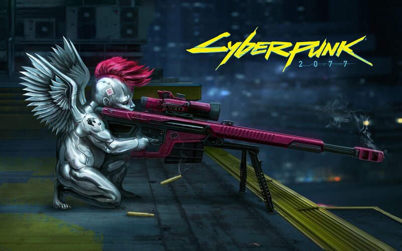 Cyborg Angel with Rifle — Silver