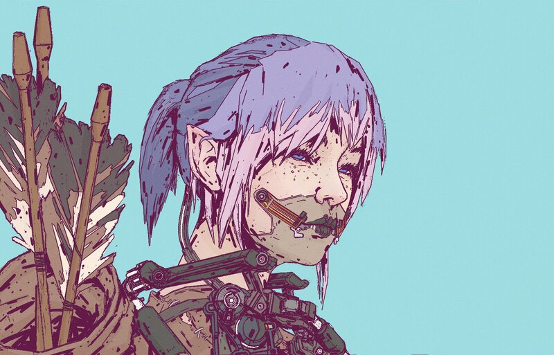 Cyborg Archer with Purple Hair