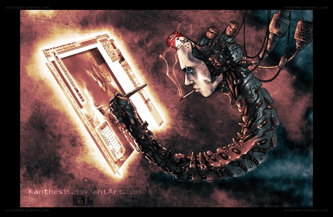 cyborg artist drawing digital art