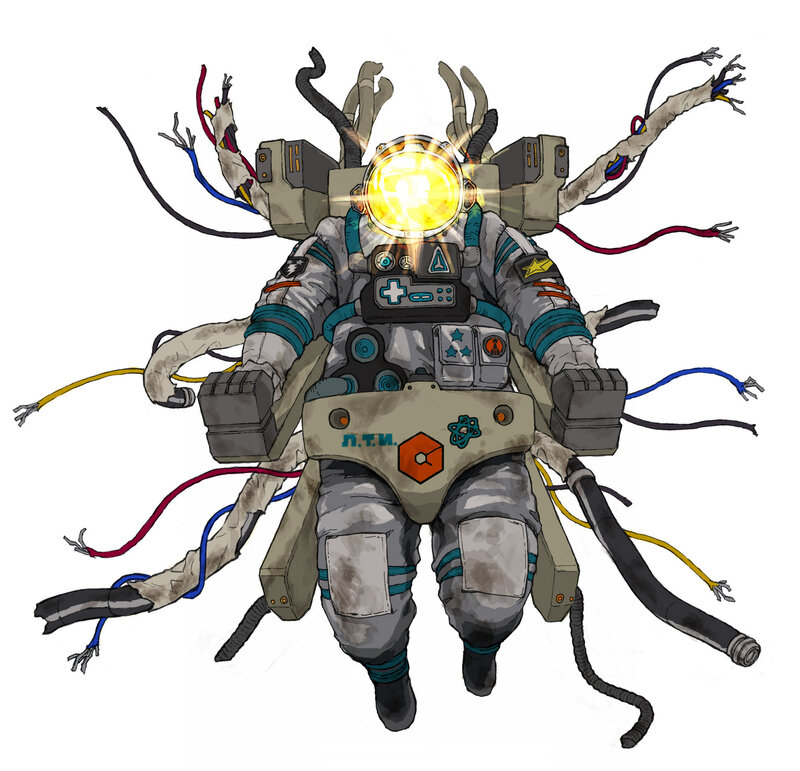 cyborg astronaut with glowing head