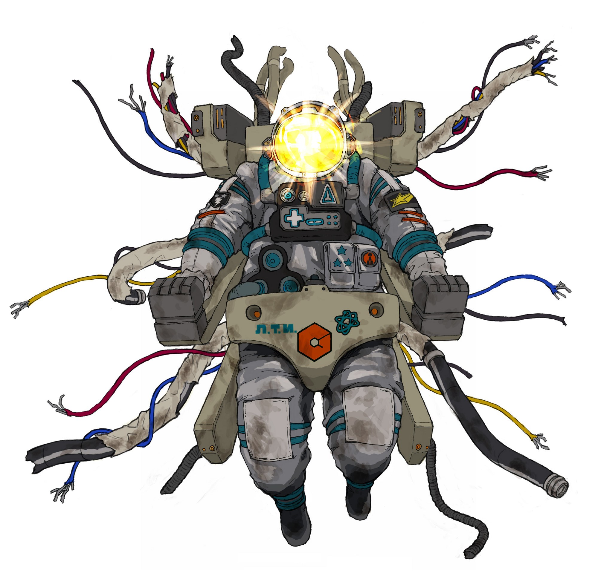 cyborg astronaut with glowing head