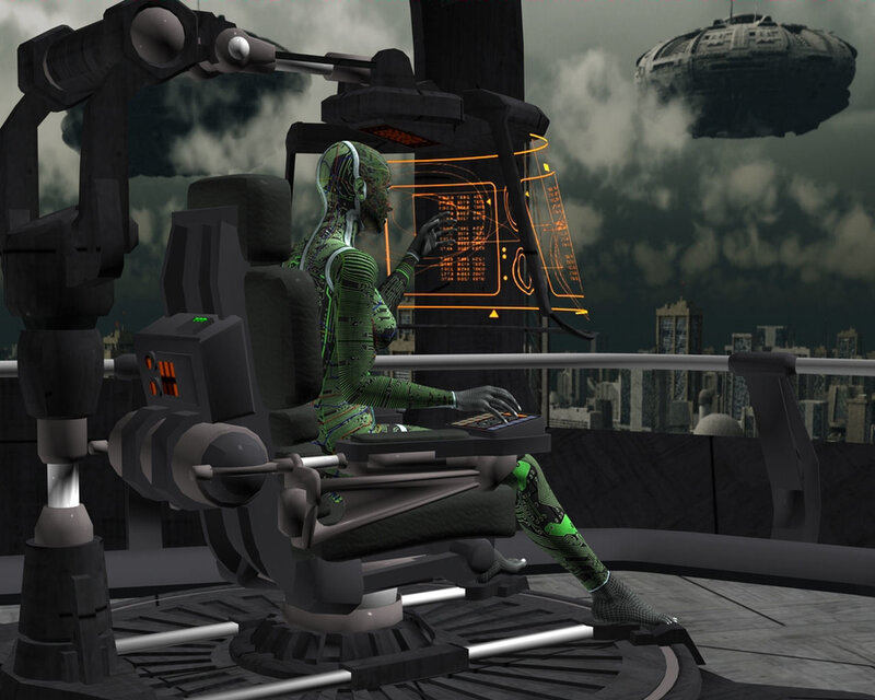 cyborg at control station