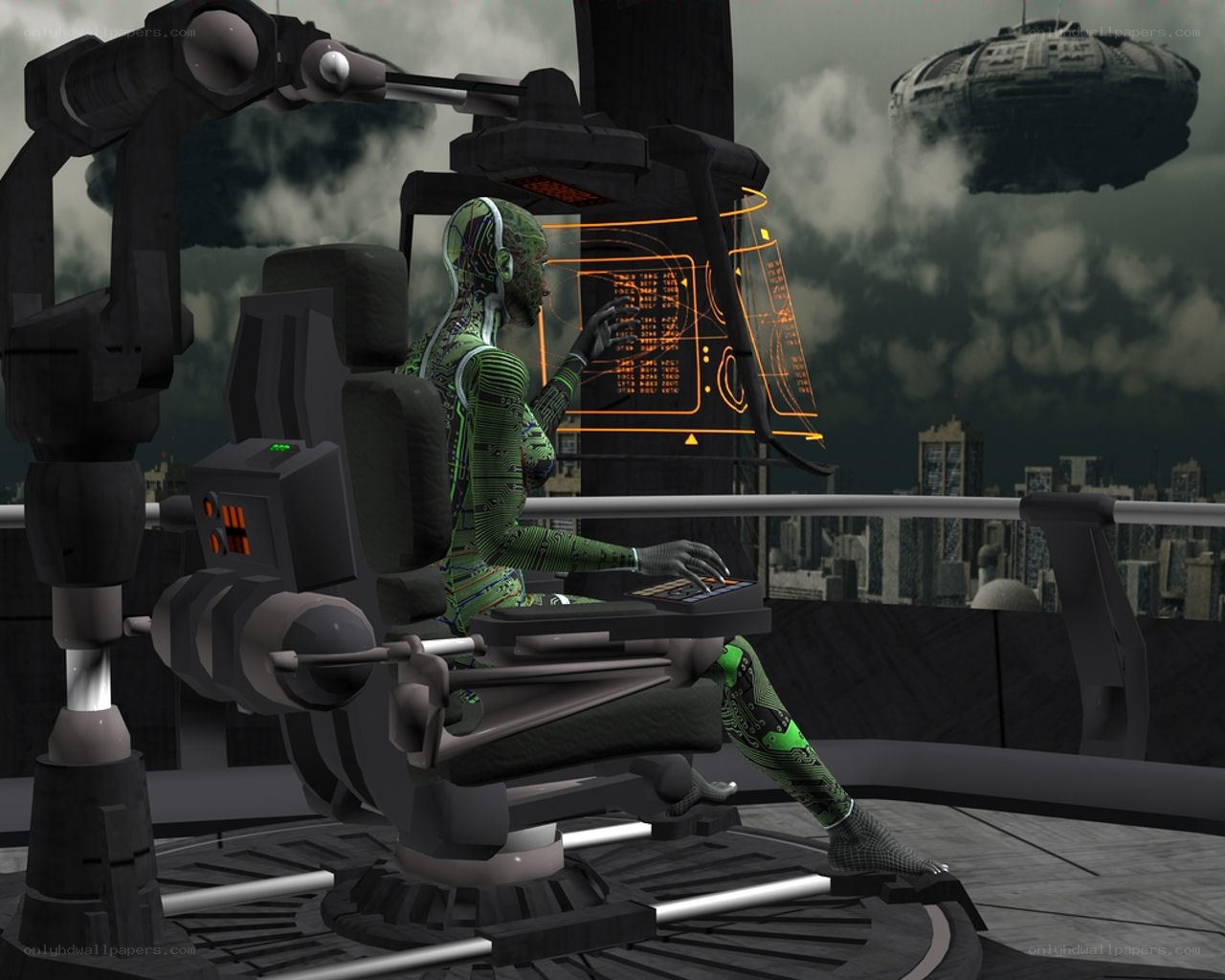 cyborg at control station