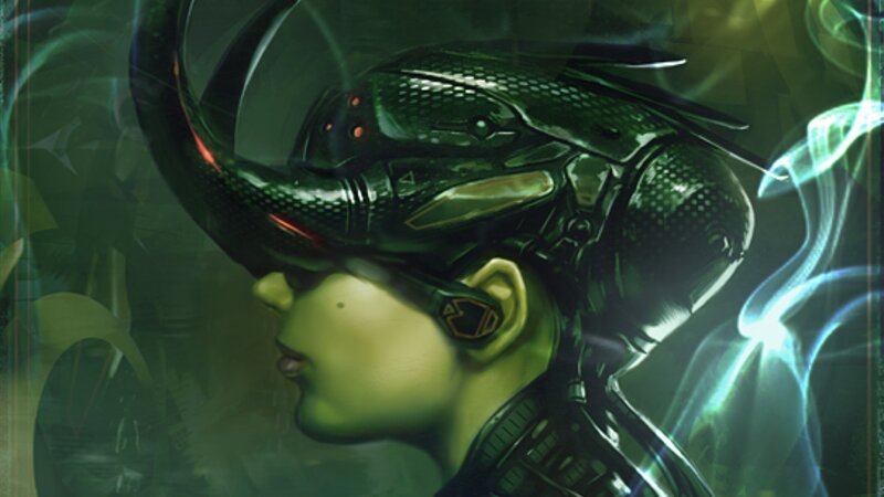cyborg beetle helmet portrait