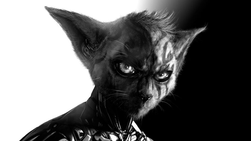 cyborg cat character portrait