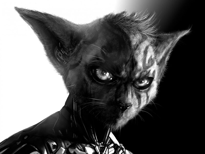 Cyborg Cat with Glowing Eyes