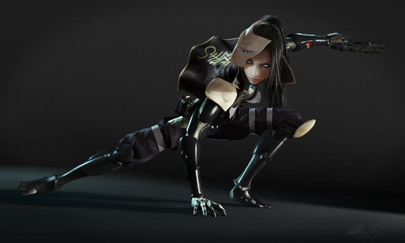 Cyborg Character in Combat Pose
