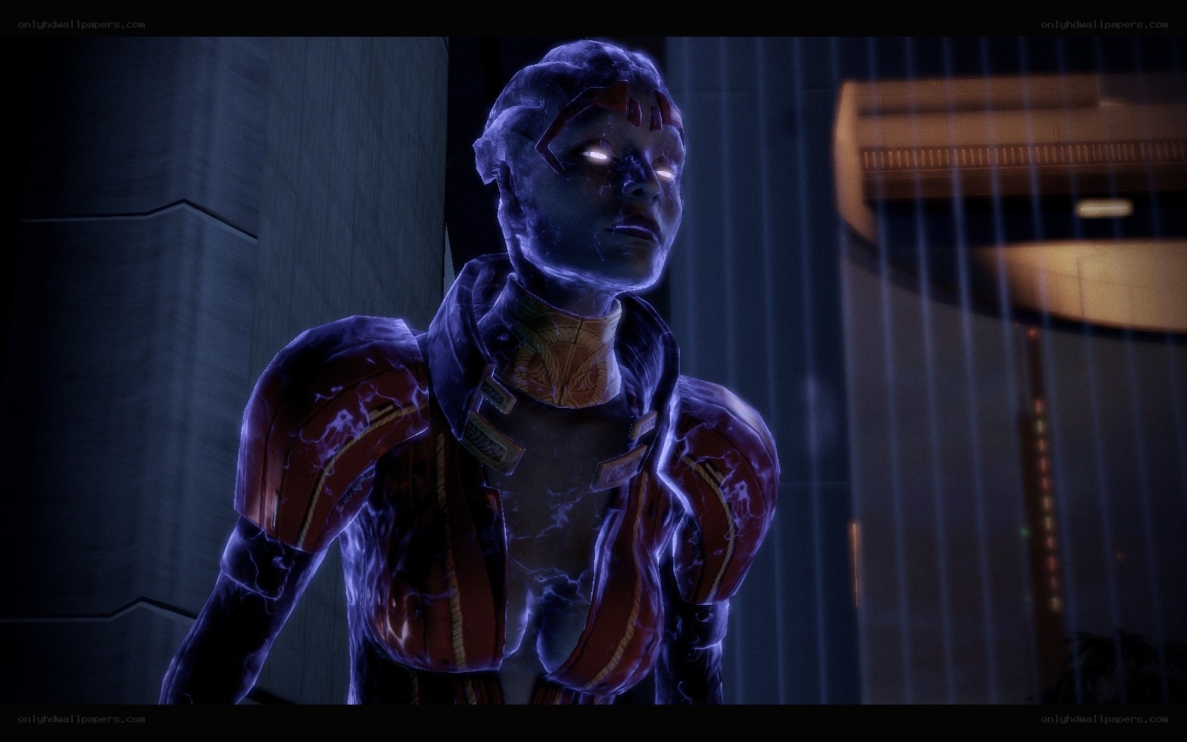 cyborg character in dark room